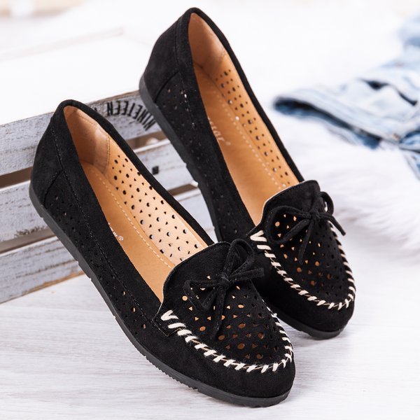 Black loafers with an openwork Wikiss upper - Footwear 1