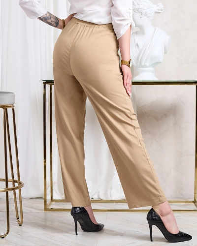 Royalfashion Gaiši brūnas sieviešu platas auduma bikses