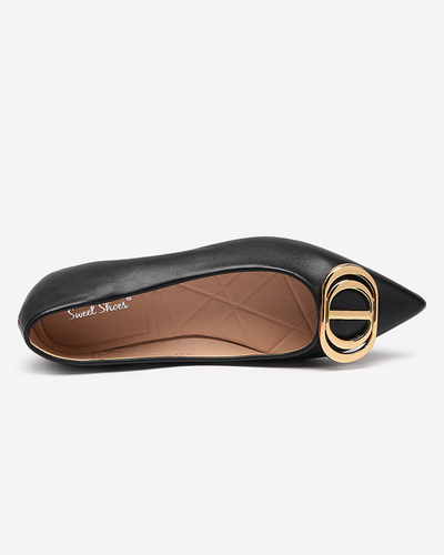 Women's black and gold pointed ballerinas with an ornament on the toe Manico - Footwear