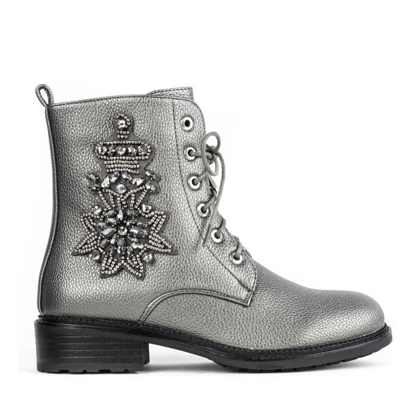 Szare workery z ozdobą Felicitas - Obuwie