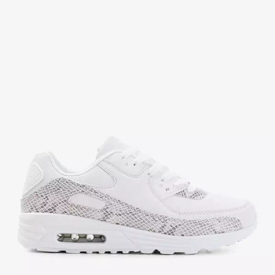 OUTLET Women's white sports shoes with light gray inserts a'la snake skin Silada - Footwear