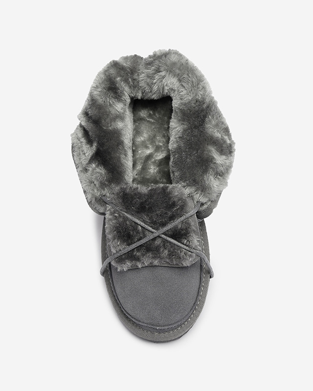 Gray women's tied snow boots with fur Miusho - Footwear
