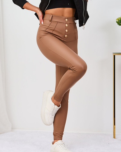 Royalfashion Light brown women's pants with gold buttons