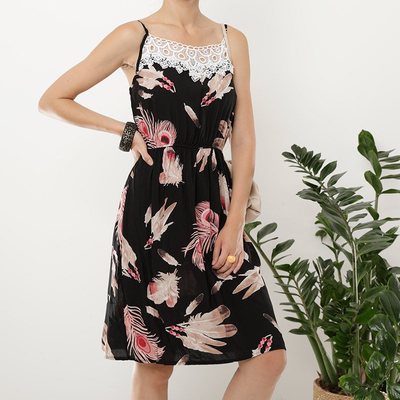 Black women's short dress in red vegetable print - Clothing