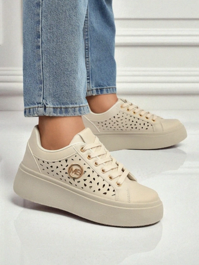 Women's Ecru Platform Sneakers Boreas Royalfashion Eco Leather