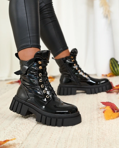 Royalfashion Women's lacquered black Wefetto boots