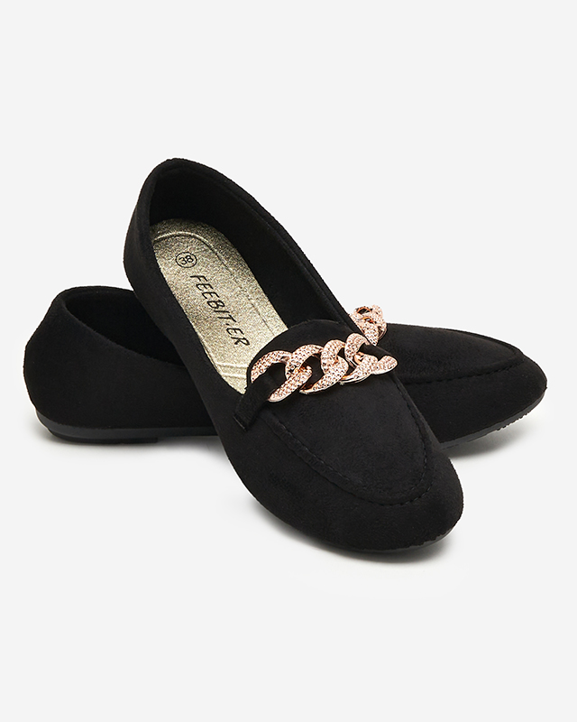 Black women's eco-suede loafers with a chain Osylia - Shoes