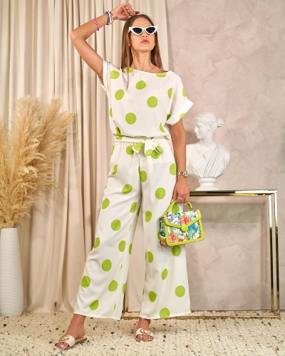 Royalfashion Green and white women's pea set