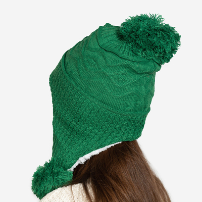 Sieviešu tumši zaļa izolēta cepure ar pomponiem - Aksesuāri