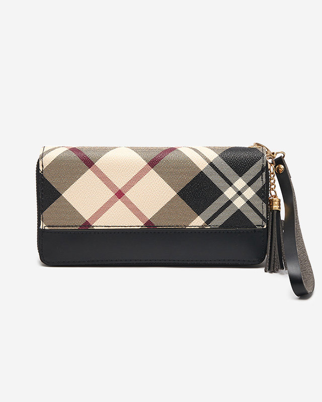 Large black and beige checked wallet for women - Accessories