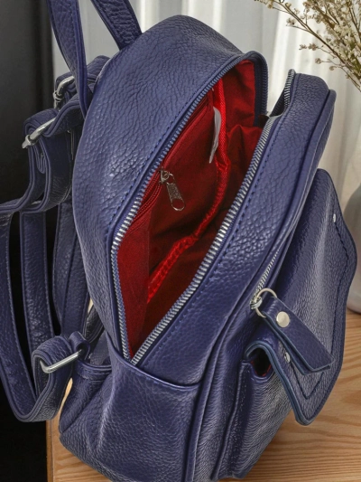 Callista women's backpack by Królewska Moda, ecological leather, navy blue