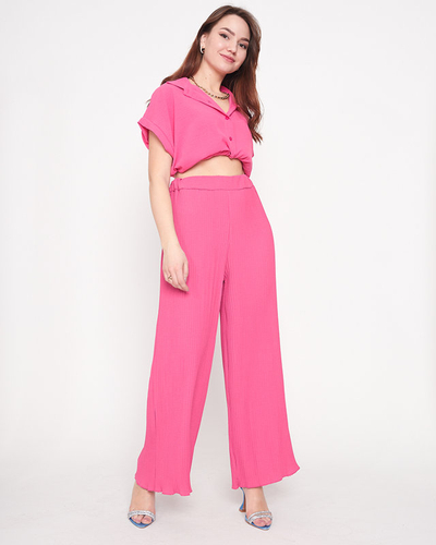 Fuchsia women's wide ribbed palazzo pants - Clothing