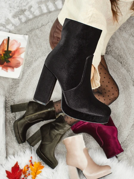 Women's Heeled Ankle Boots Velour Style Miss