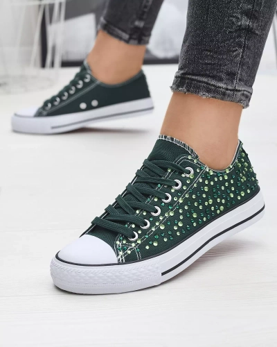 Women's sneakers with dark green cubic zirconia Amando - Footwear