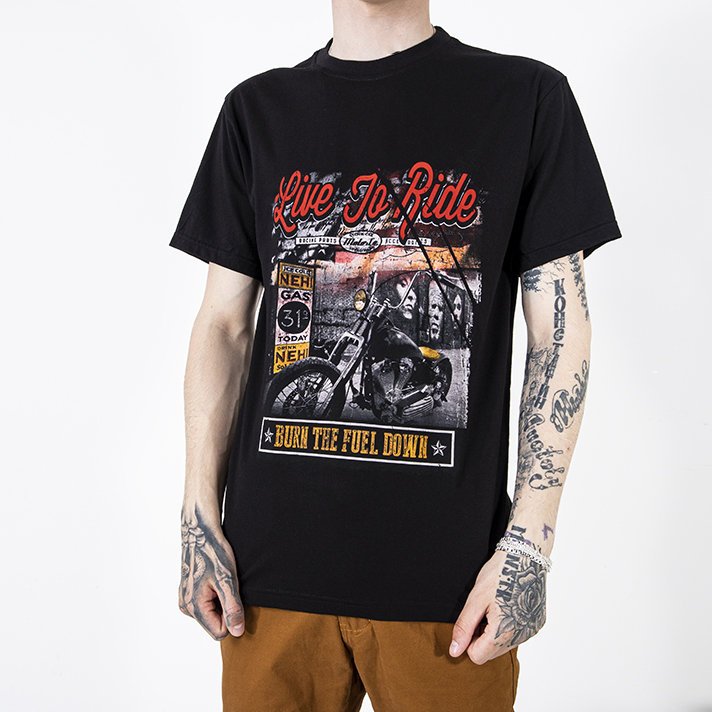 Black cotton men's t-shirt with a colorful print - Clothing