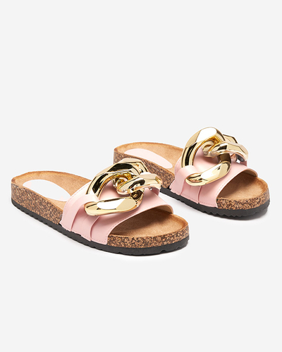 Atalanta Royalfashion women's flip-flops with chain - light pink eco leather