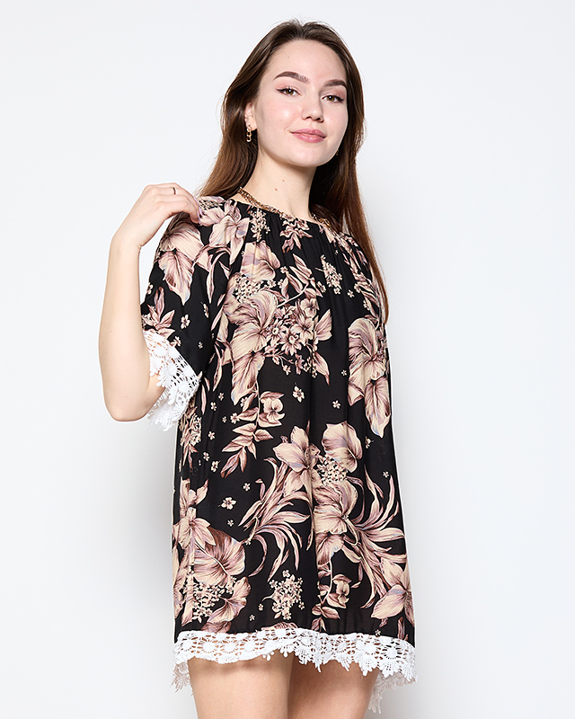 Women's black blouse with flowers PLUS SIZE - Clothing