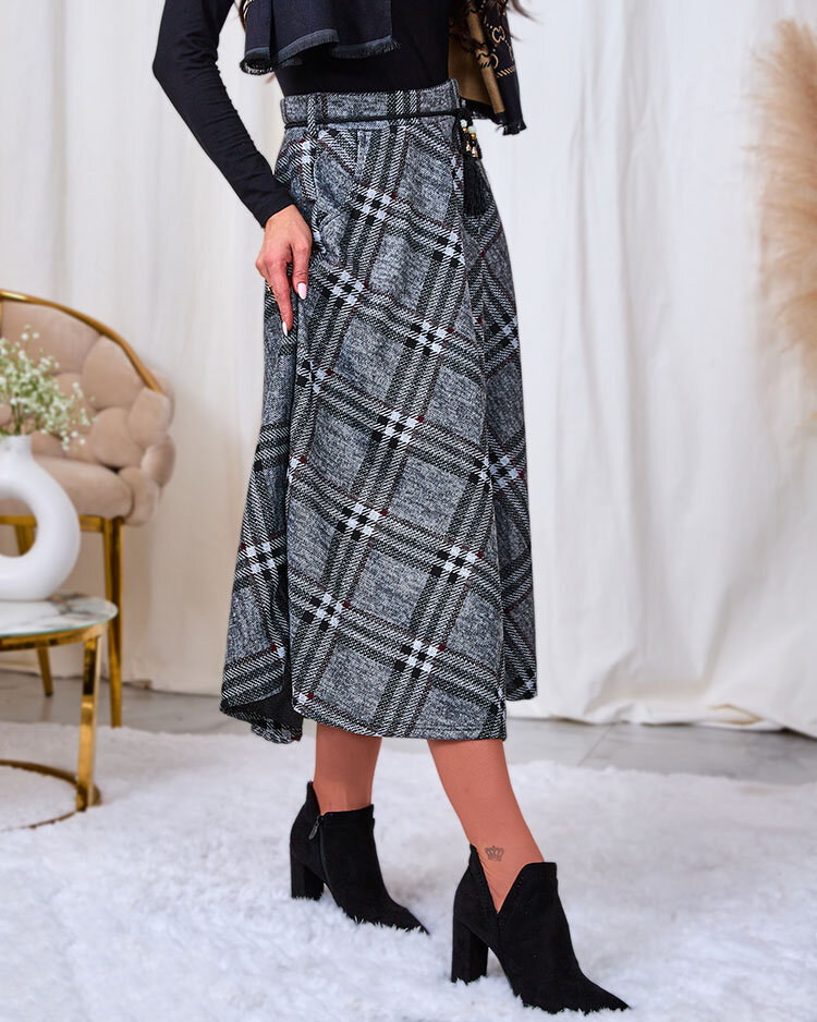 Royalfashion Женская серо-красная длинная клетчатая юбка