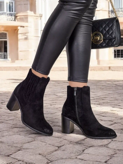 Royalfashion Eko-zamšādas sieviešu zābaki uz bloka papēža Cesios