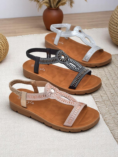 Ava Shine Women's Sandals with Decorative Straps