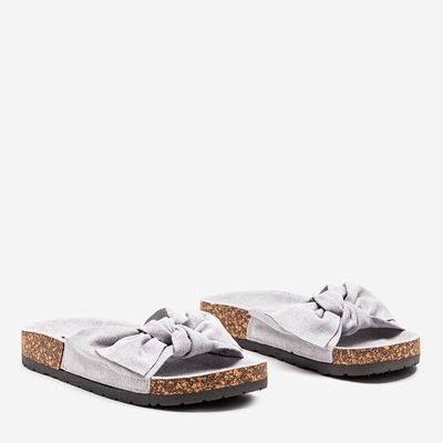 Gray women's slippers with a Sun and Fun bow - Footwear