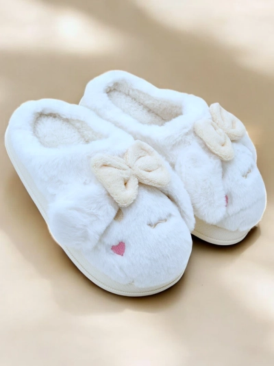 Royalfashion Women's fur slippers with a bow Savos