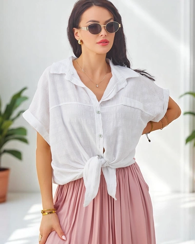 Женская хлопковая рубашка Royalfashion с тиснением и короткими рукавами