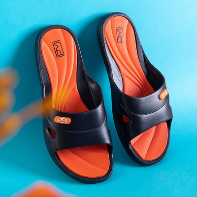 Black women's rubber slippers with an orange Briliana insert - Footwear