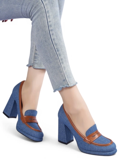 Royalfashion Women's denim moccasins on a block heel Jozenas