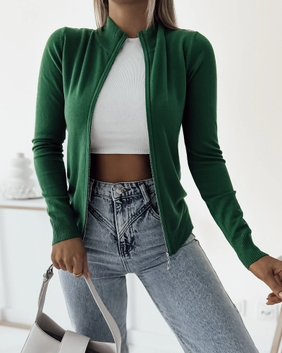 Royalfashion Dark green unbuttoned fitted sweater