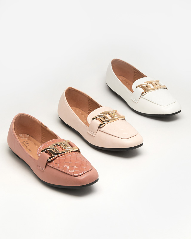 Women's white moccasins with a decorated square toe Torisa - Footwear
