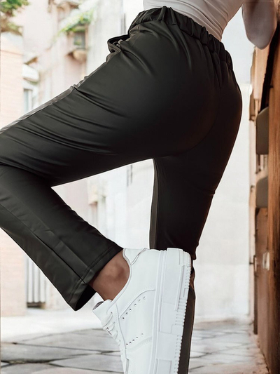 Royalfashion Women's eco leather pants in dark green