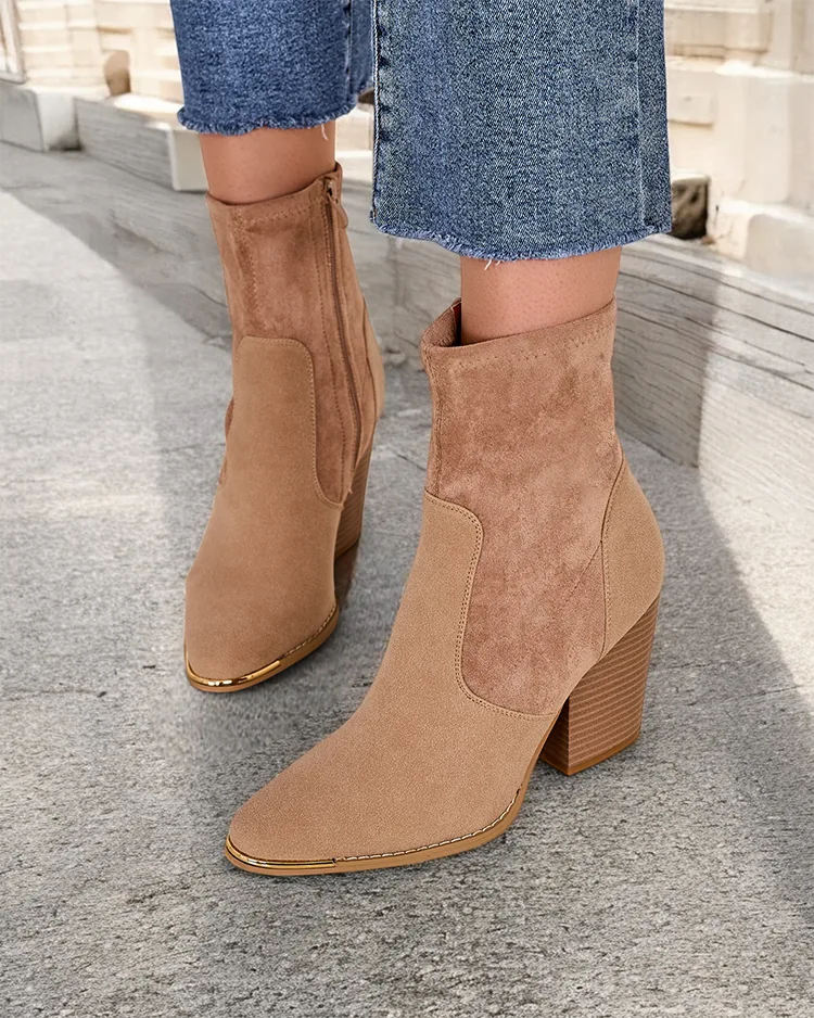 Женские ботильоны из эко-замши Royalfashion на каблуке Грис