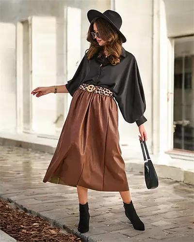 Royalfashion Women's eco leather midi skirt