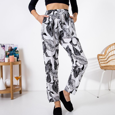White women's pants with a floral pattern - Clothing