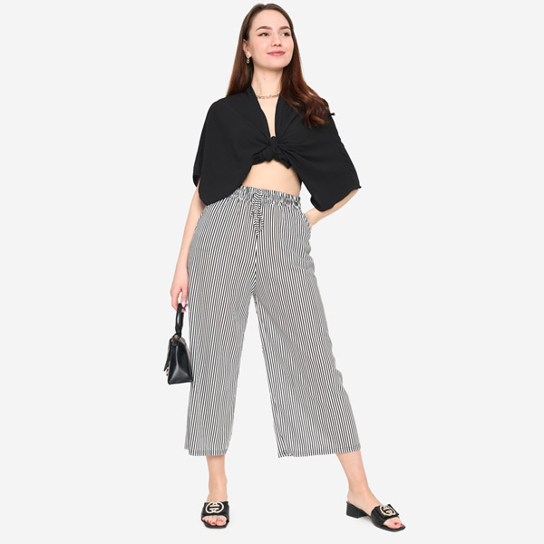 Women's white striped fabric trousers - Clothing