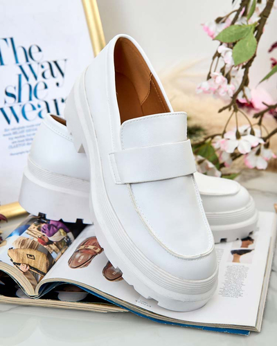 Mokaseno por Lejdi Aura Blanka sur Platformo - Eleganta kaj Komforta, Eko-Leðre