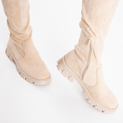 Eco-suede beige flat-heeled over-the-knee boots Engi - Footwear