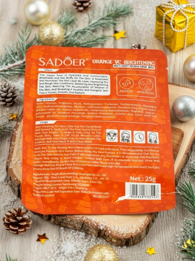 Świąteczna Maseczka do twarzy w płachcie z Witaminą C- Rozświetlająca