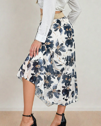 Royalfashion Women's pleated floral midi skirt