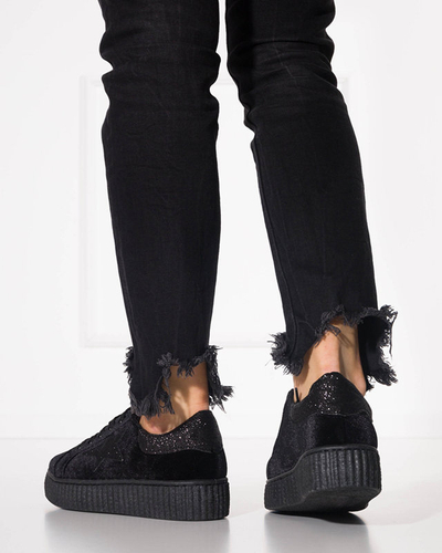 Black Estreni Women's Velor Sneakers - Footwear