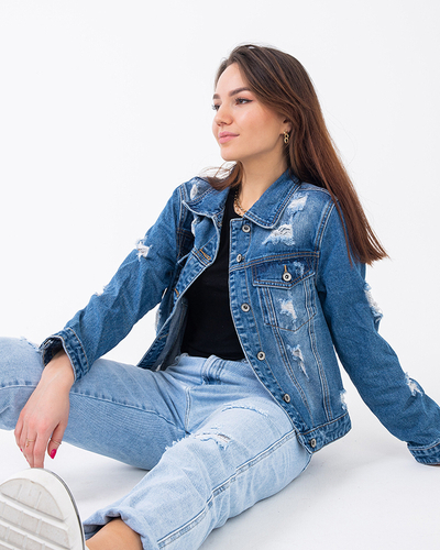 Blue women's denim jacket with rubbing - Clothing
