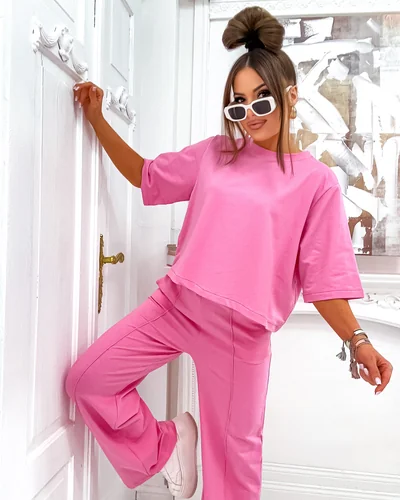 Royalfashion Женский хлопковый комплект с расклешенными брюками