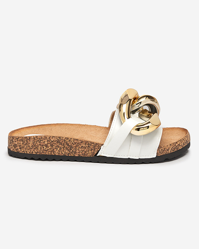 Athenis Bianco Women's Sandals Royalfashion - ecological leather, gold chain
