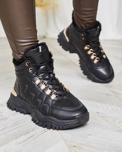 Royalfashion Sieviešu kedas ar kažokādu melnā krāsā Megigna