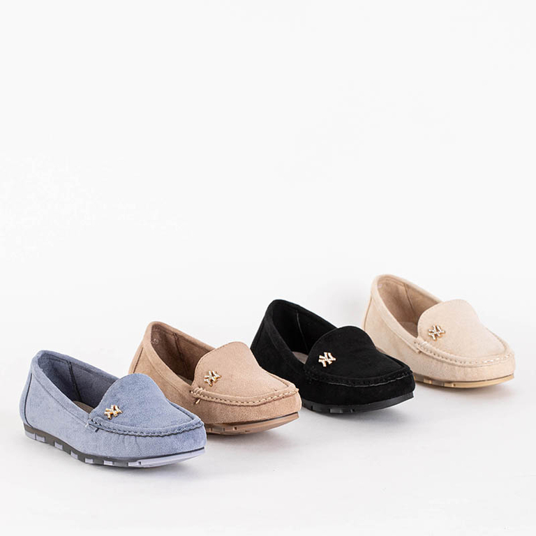 Beige women's eco-suede loafers with Pixila decoration - Footwear