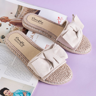 Beige women's slippers with a Foas bow - Footwear