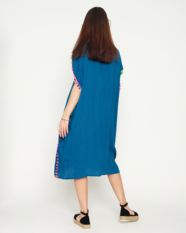 Tirkīza sieviešu vasaras pludmales tunika ar pomponiem - Apģērbs