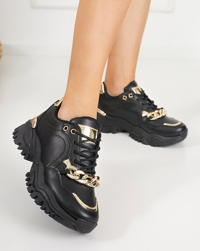 OUTLET Black women's sports shoes with gold chain Evitos - Footwear
