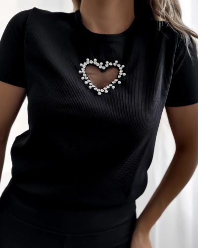 Royalfashion Black women's sports set with hearts